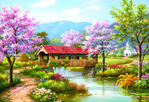 Covered Bridge in Spring 300 Jigsaw Puzzle