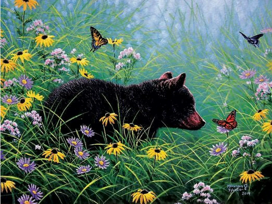 Black Bear and Butterflies 500 Piece Jigsaw Puzzle by SunsOut