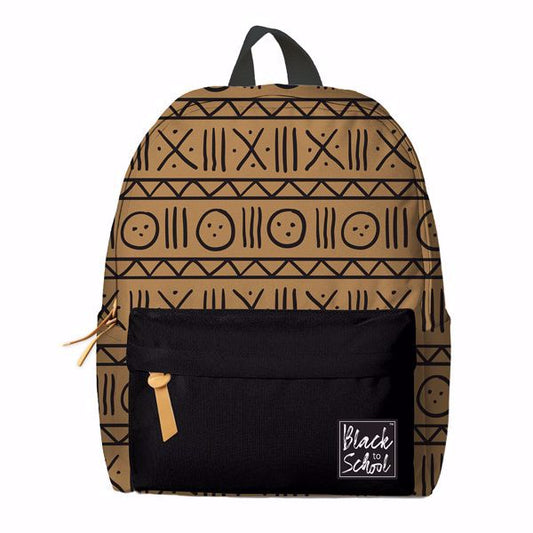 African American Expressions BP03 Brown Mudcloth Pattern Backpack Set